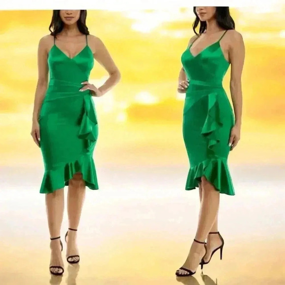 Emerald Sundae Juniors' XS Green Strappy Ruffled Short Dress - Picture 8 of 9